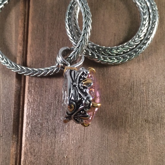 Vintage silver plated necklace with pink swarovski - Picture 8 of 8